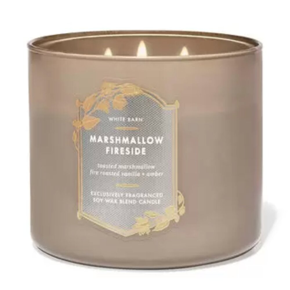 BATH & BODY WORKS WHITE BARN MARSHMALLOW FIRESIDE 3 WICK 14.5 OZ SCENTED CANDLE